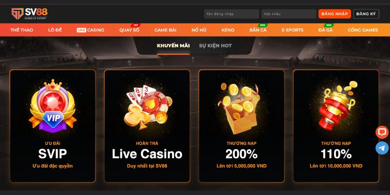 Khuyến mãi nổi bật trên trang cược SV88